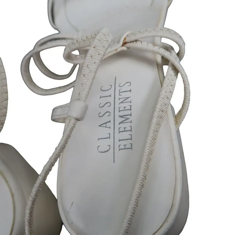 Classic Elements Shoes Womens 6 Sandal Pumps Strappy White Blcok Heel Fashion